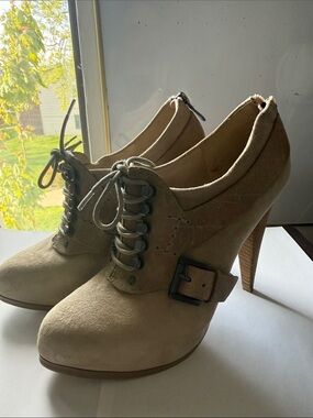 Guess by Marciano Suede Lace-Up Ankle Heeled Bootie - Buckle & Lace Up - Size 7
